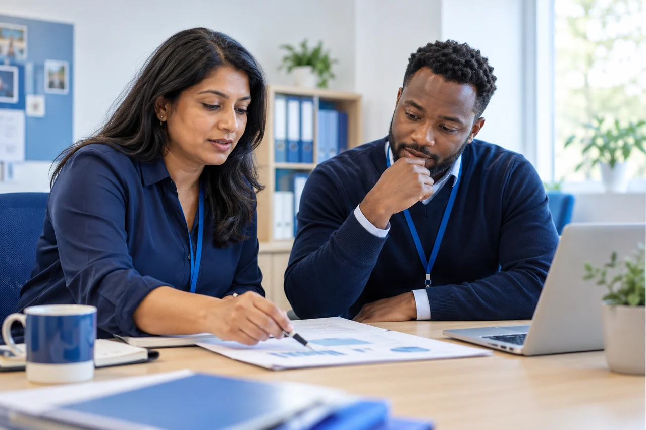 Illustrative care managers reviewing workforce development plans